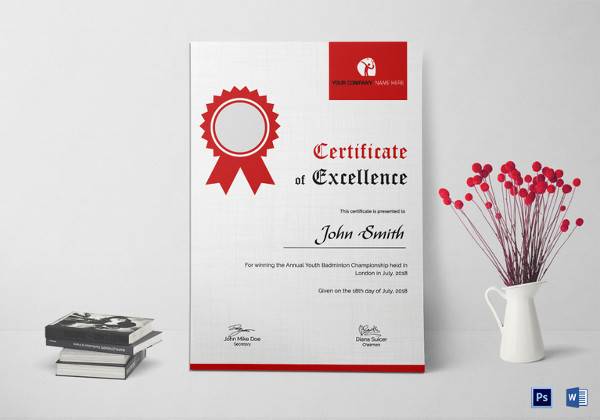 badminton excellence certificate template