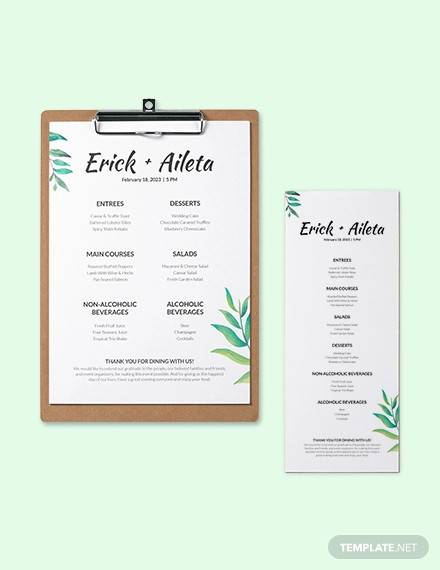 blank wedding menu template