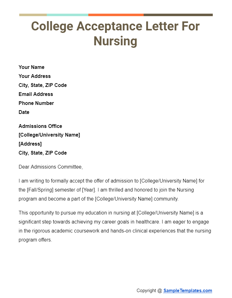 college acceptance letter for nursing