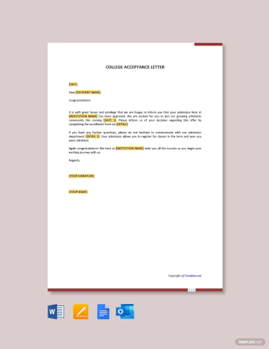 college acceptance letter template