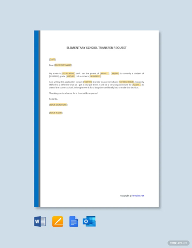 elementary school transfer request letter template