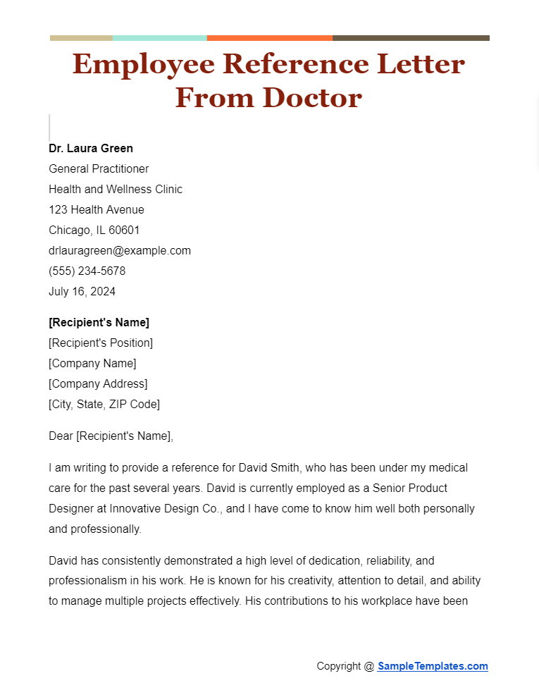 employee reference letter from doctor