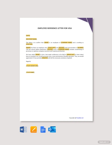employee reference letter for visa template