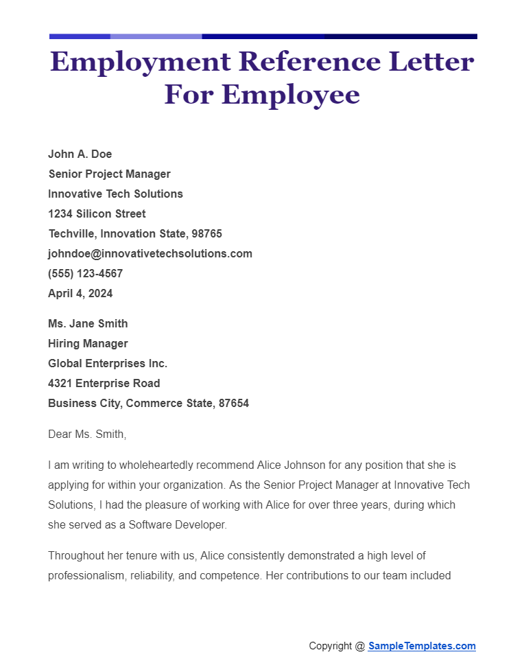 employment reference letter for employee