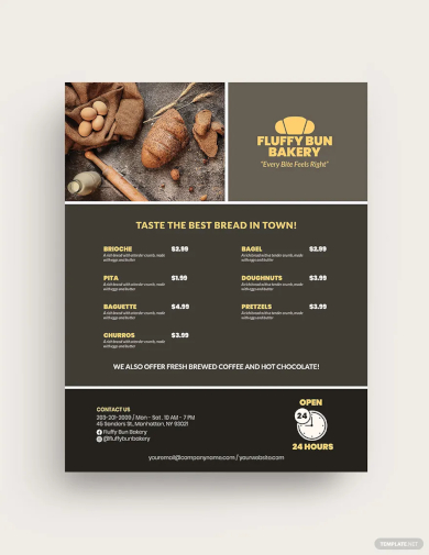 food menu bakery flyer template