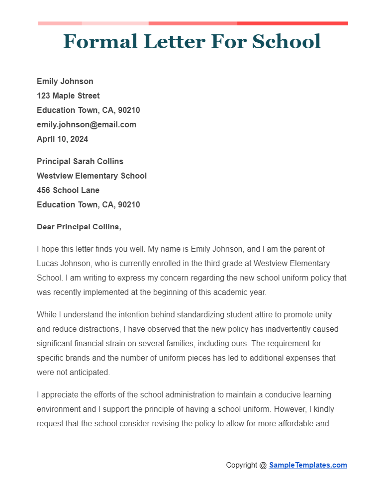 formal letter for school