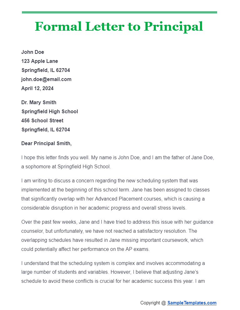 formal letter to principal