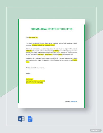 formal offer letter for real estate template