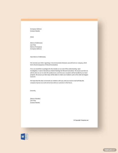 free business apology letter for miscommunication template