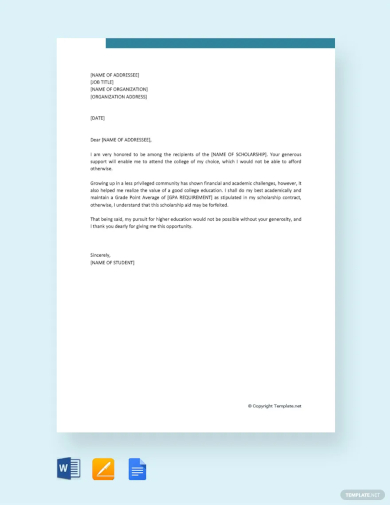 free high school scholarship thank you letter template
