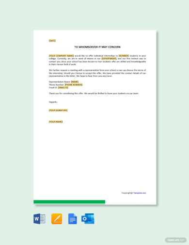 free internship offer letter to college template