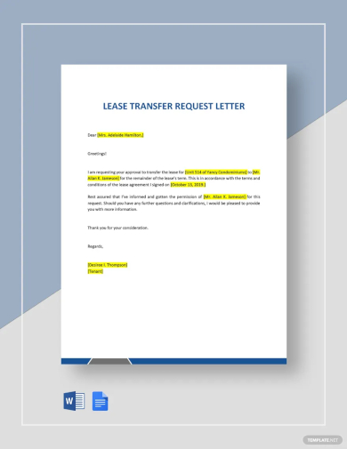 free lease transfer request letter template