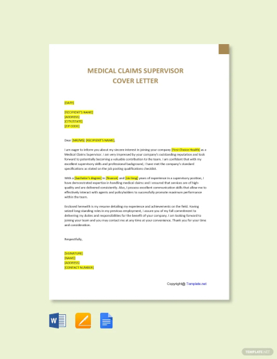 free medical claims supervisor cover letter template
