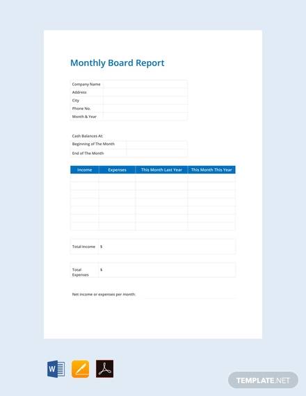 free monthly board report template