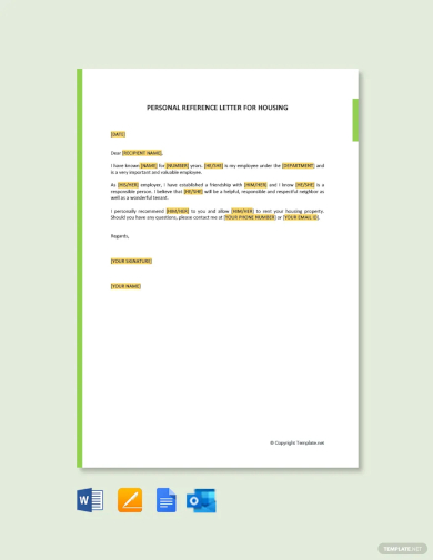 free personal reference letter for housing template