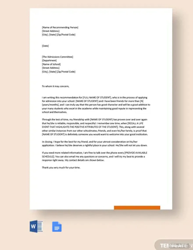 free personal reference letter for student template