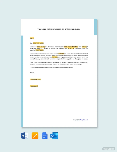 free transfer request letter on spouse ground template