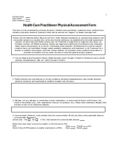 general physical assessment form