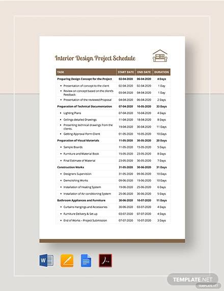 interior design project schedule template