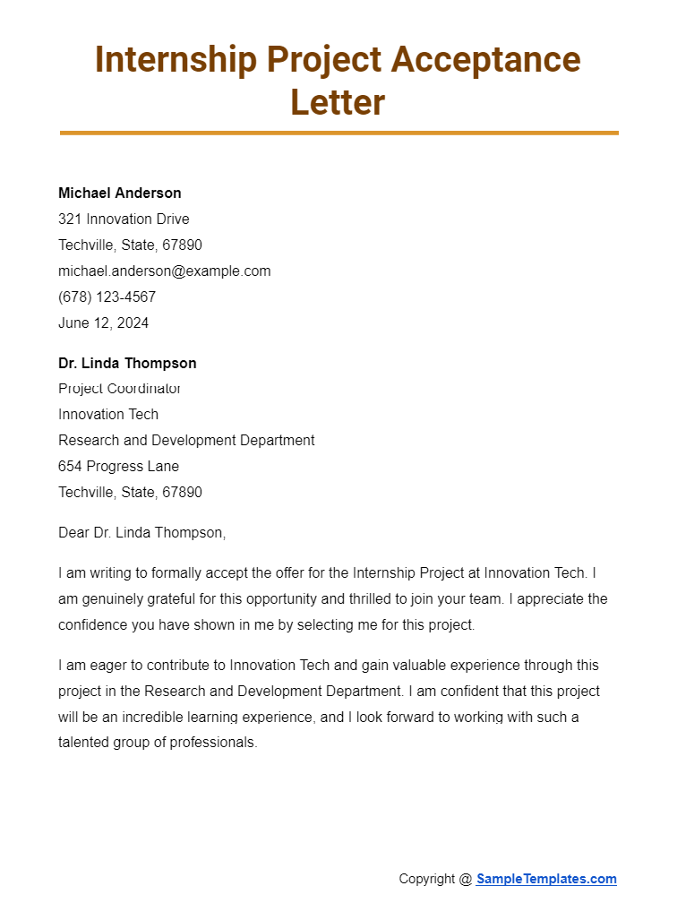 internship project acceptance letter
