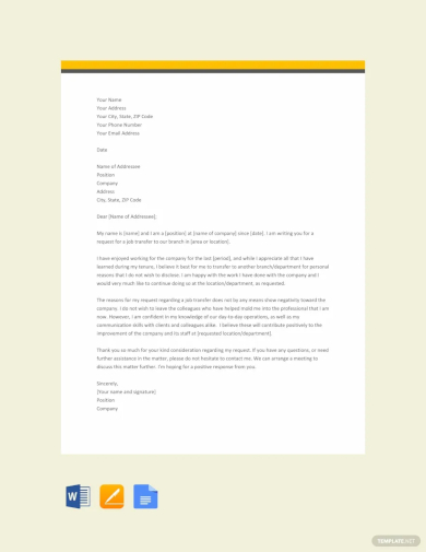 job transfer request letter for personal reason format template