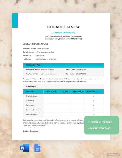 literature review template word doc