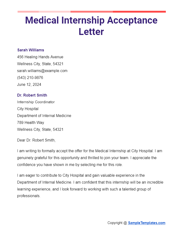 medical internship acceptance letter