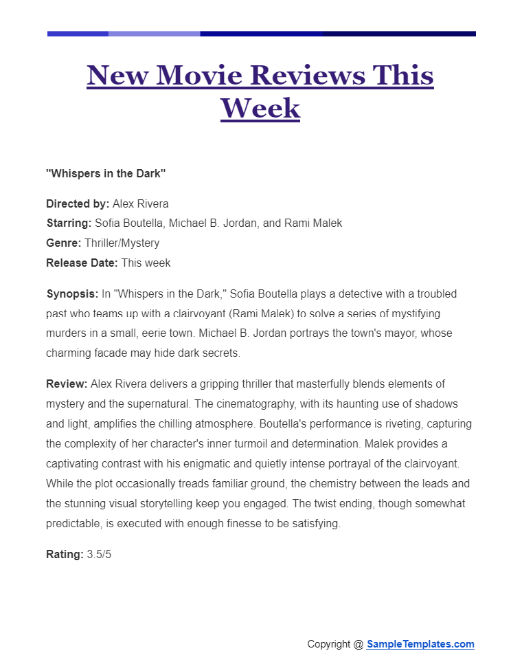 new movie reviews this week
