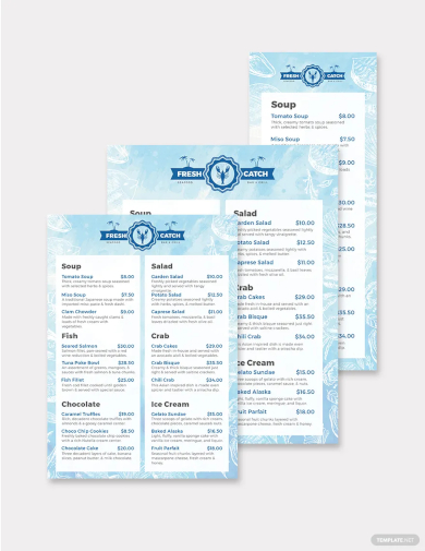 printable seafood menu template