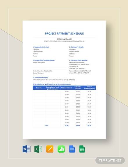 project payment schedule template