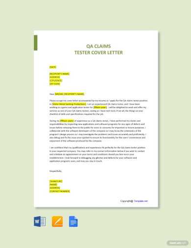 qa claims tester cover letter template
