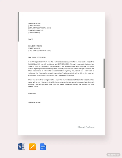 real estate offer rejection letter template