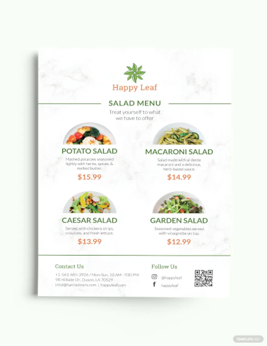 restaurant food menu flyer template