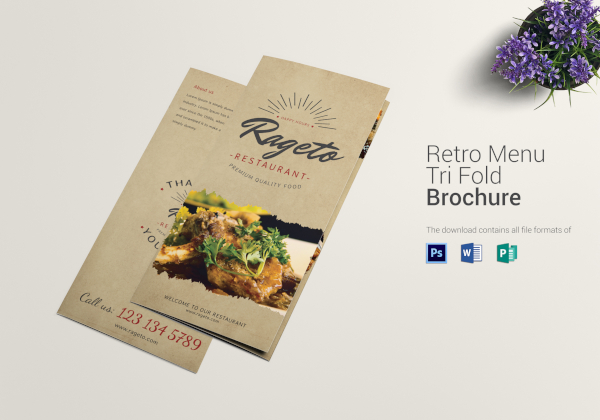 retro food menu trifold template