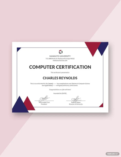 sample computer diploma certificate template