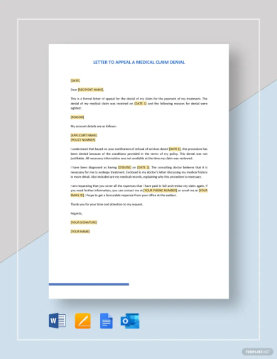 sample letter to appeal a medical claim denial template