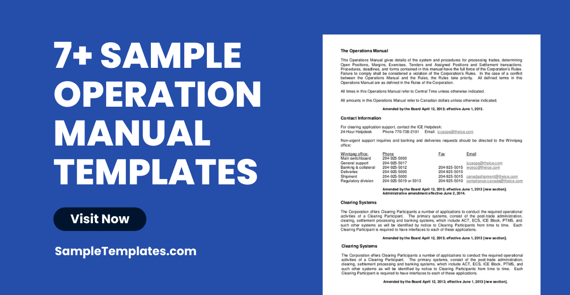 sample operation manual templates