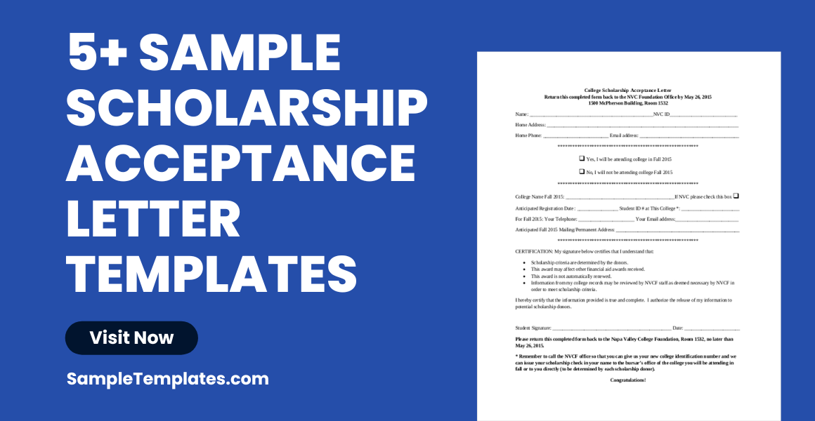 sample scholarship acceptance letter templates