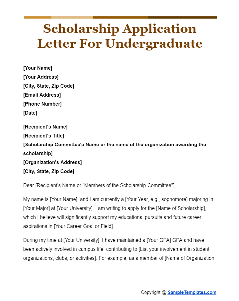scholarship application letter for undergraduate