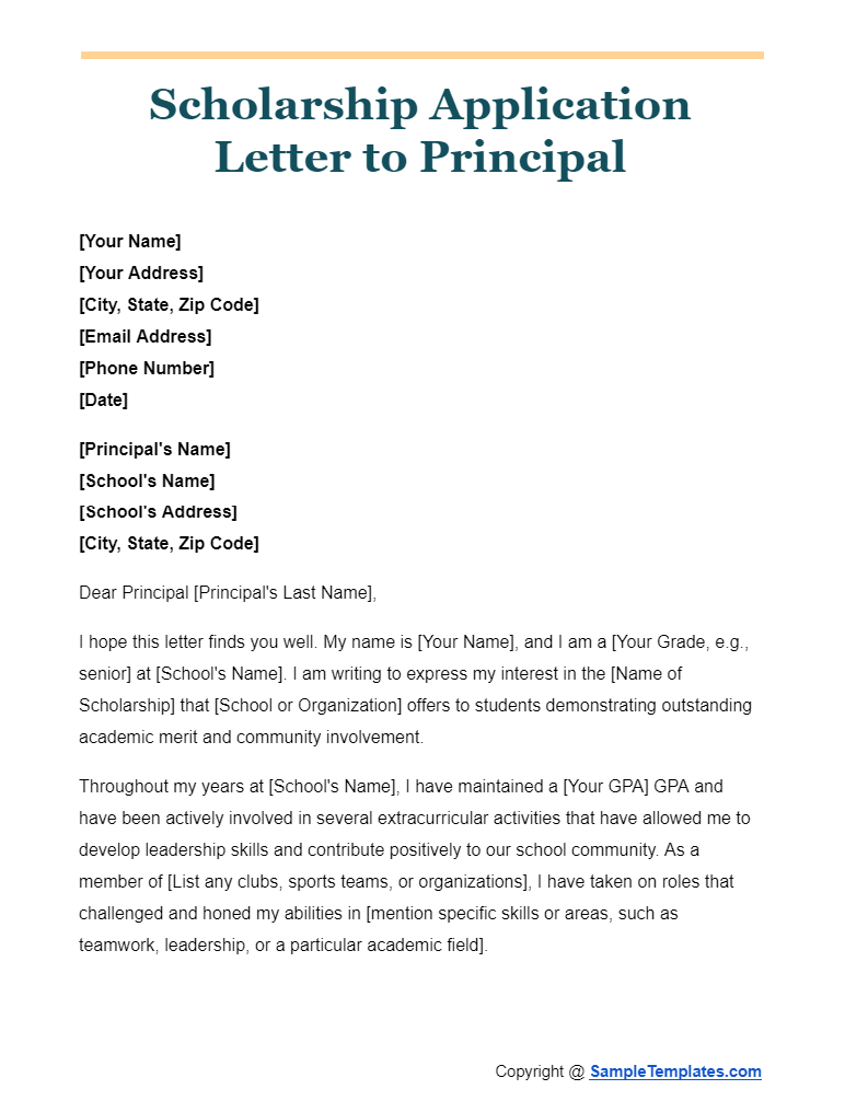 scholarship application letter to principal