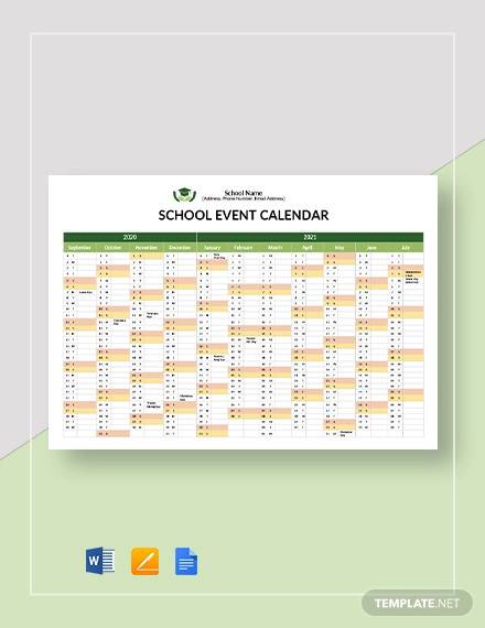 school event calendar template