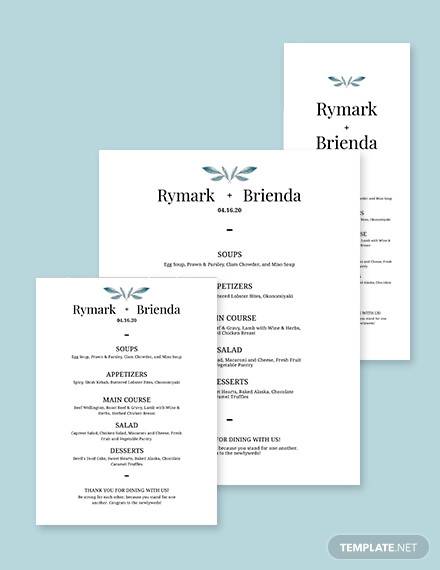 simple wedding menu template