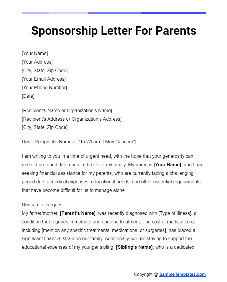 sponsorship letter for parents