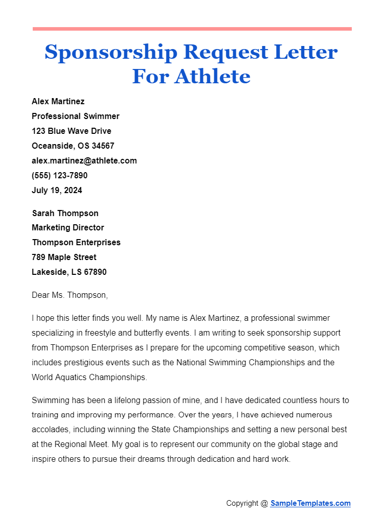 sponsorship request letter for athlete
