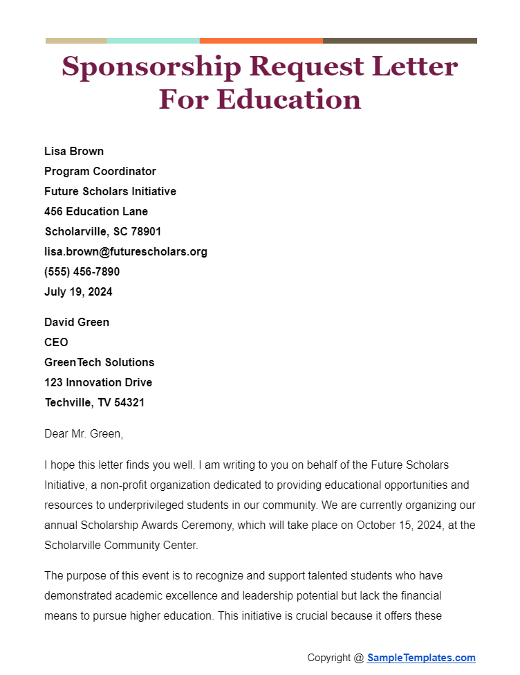 sponsorship request letter for education
