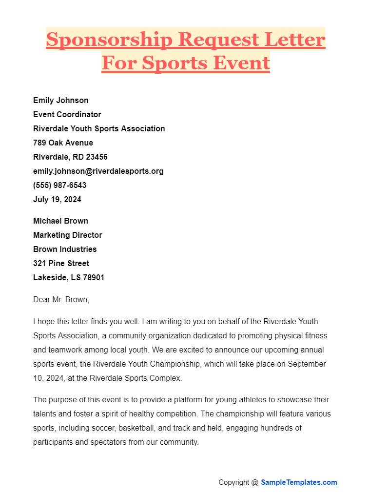 sponsorship request letter for sports event