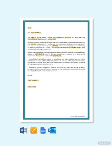 transfer request letter due to health problem template