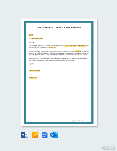 transfer request letter for bank employee template