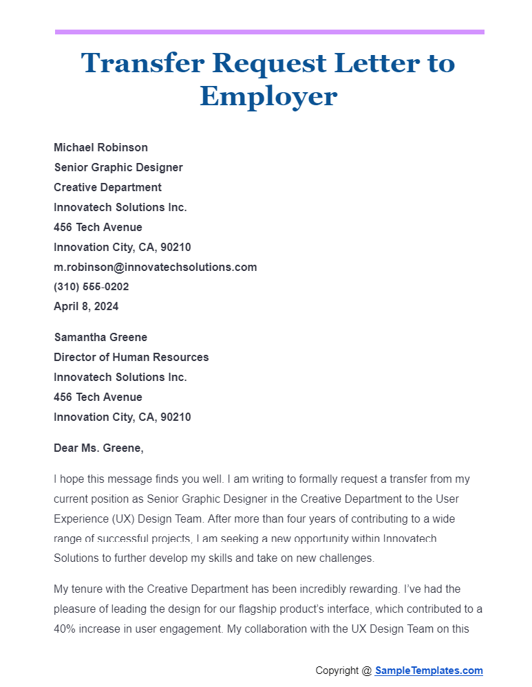 transfer request letter to employer