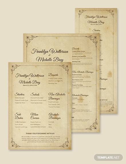 vintage wedding menu template